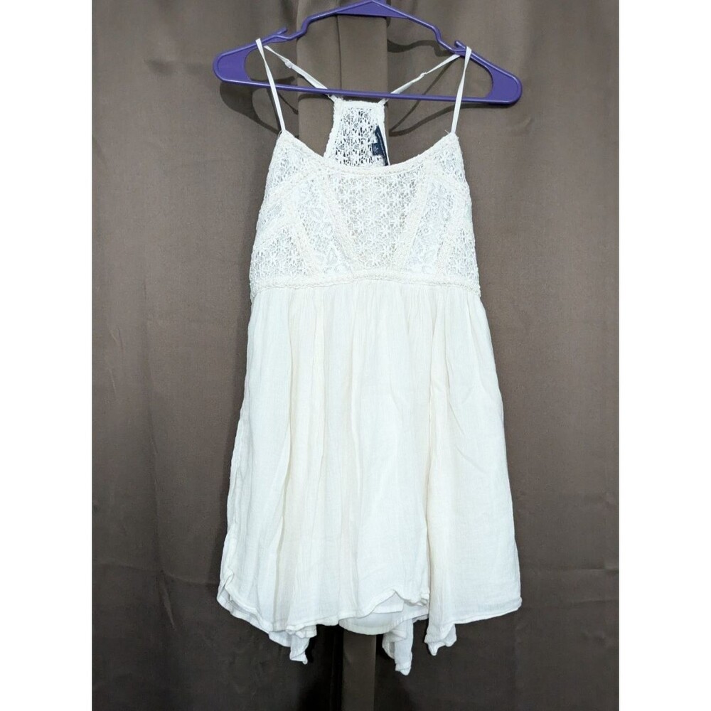 American Eagle Women’s Sz 2 Mini Dress  Crochet Lace Gauze Boho Ivory Flowy